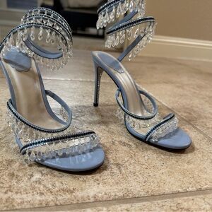 Rene Caovilla Blue Crystal-Adorned Heels